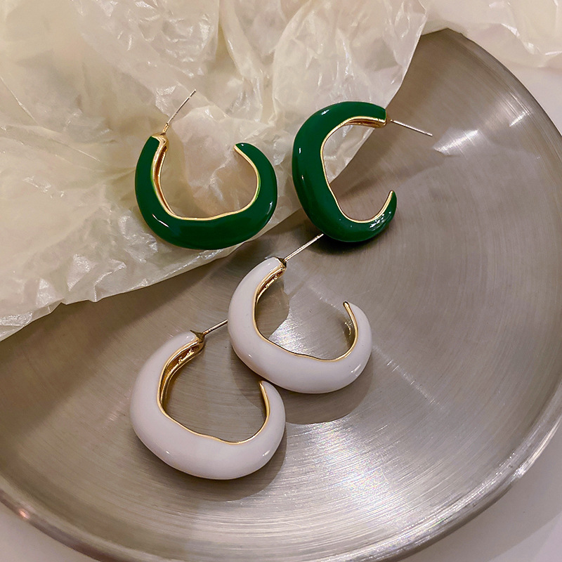Fashion Green Geometric Drop Oil C-shaped Stud Earrings,Stud Earrings