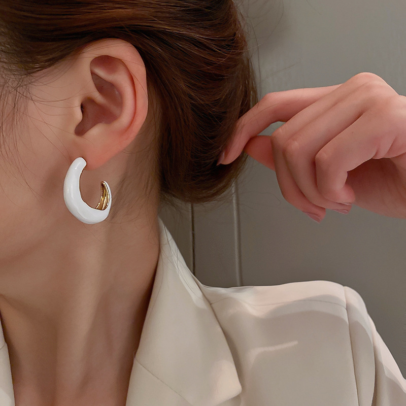 Fashion Green Geometric Drop Oil C-shaped Stud Earrings,Stud Earrings