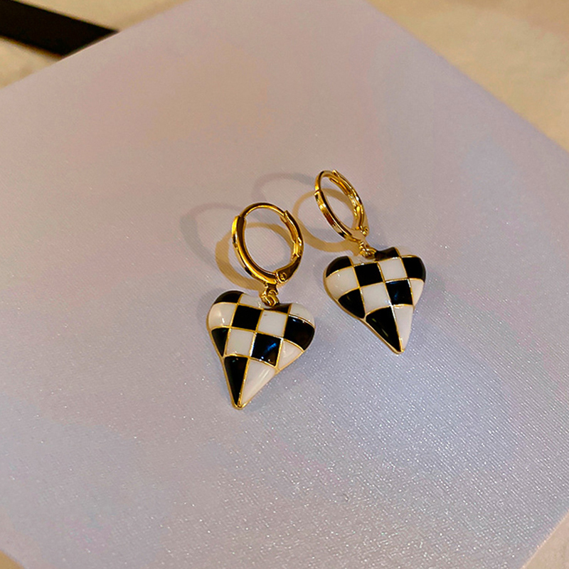Fashion Main Image Alloy Checkerboard Heart Earrings,Hoop Earrings