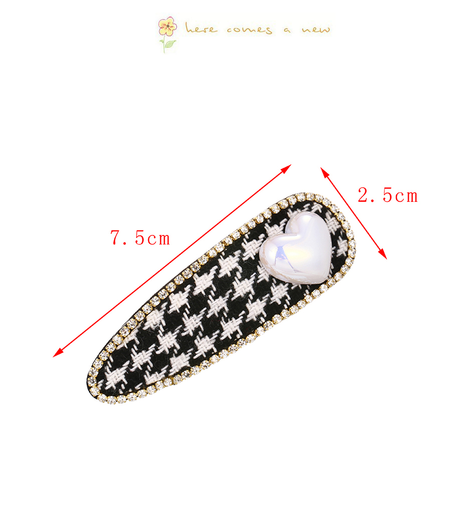 Fashion Black Alloy Diamond Fabric Houndstooth Love Hairpin,Hairpins