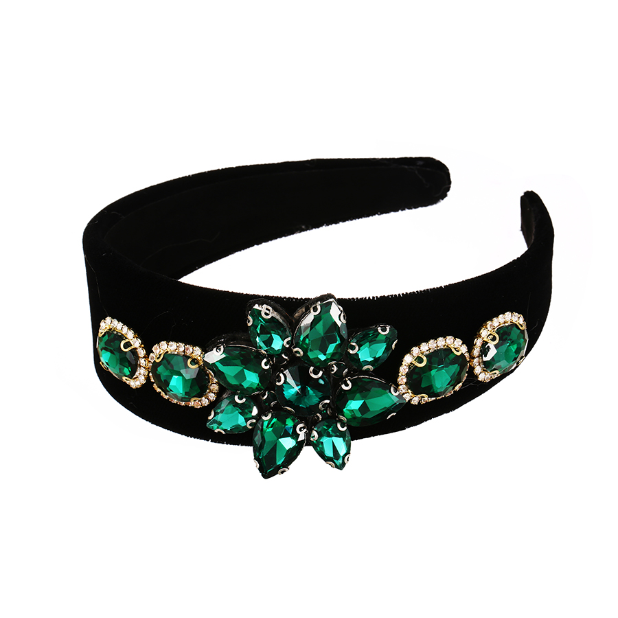 Fashion Green Fabric Alloy Diamond-studded Flower Headband,Head Band
