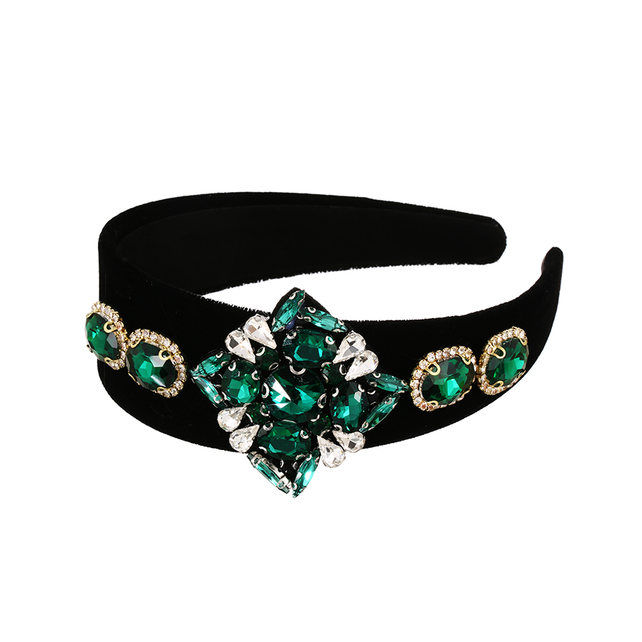 Fashion Green-2 Fabric Alloy Diamond-studded Flower Headband,Head Band