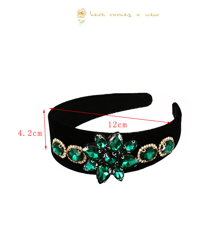 Fashion Green Fabric Alloy Diamond-studded Flower Headband,Head Band