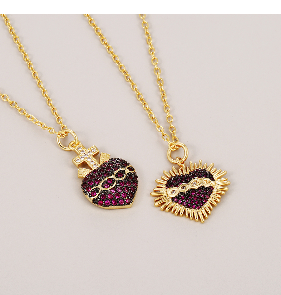 Fashion Red Copper Inlaid Zircon Heart Necklace,Necklaces