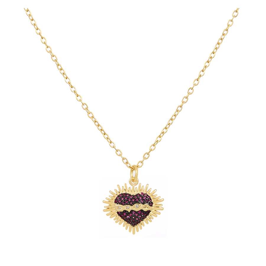 Fashion Red Copper Inlaid Zircon Cross Heart Necklace,Necklaces