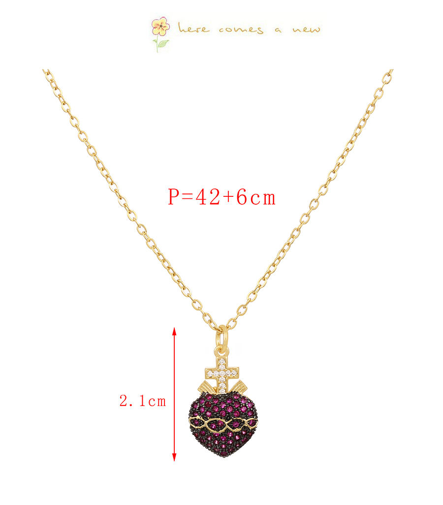 Fashion Red Copper Inlaid Zircon Heart Necklace,Necklaces