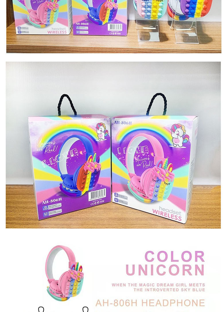 Fashion Pink Rainbow Headphones Cartoon Press Children