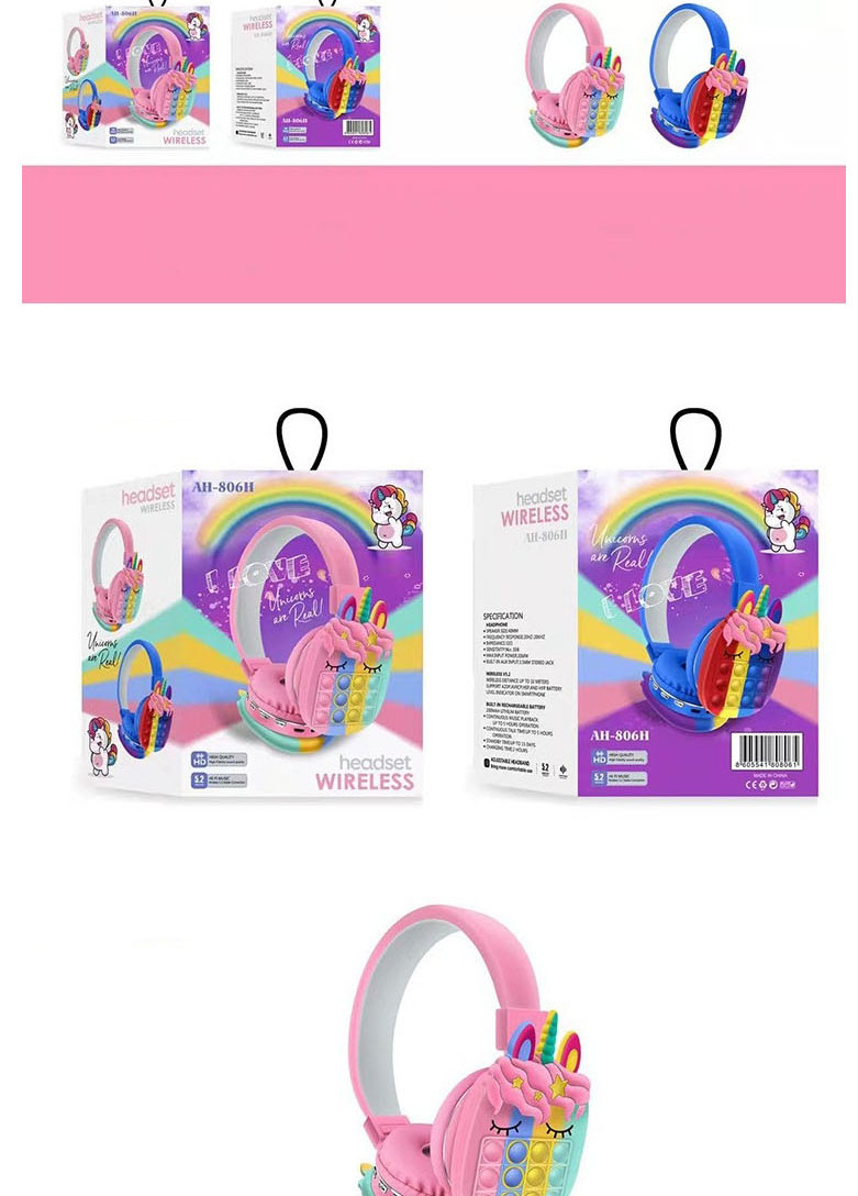 Fashion Pink Rainbow Headphones Cartoon Press Children