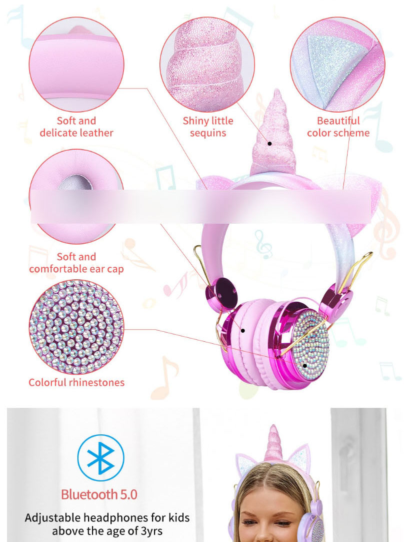 Fashion Purple Hair Ball Stick Drill Cartoon Unicorn Headset Bluetooth Headset (charged),Other Creative Stationery