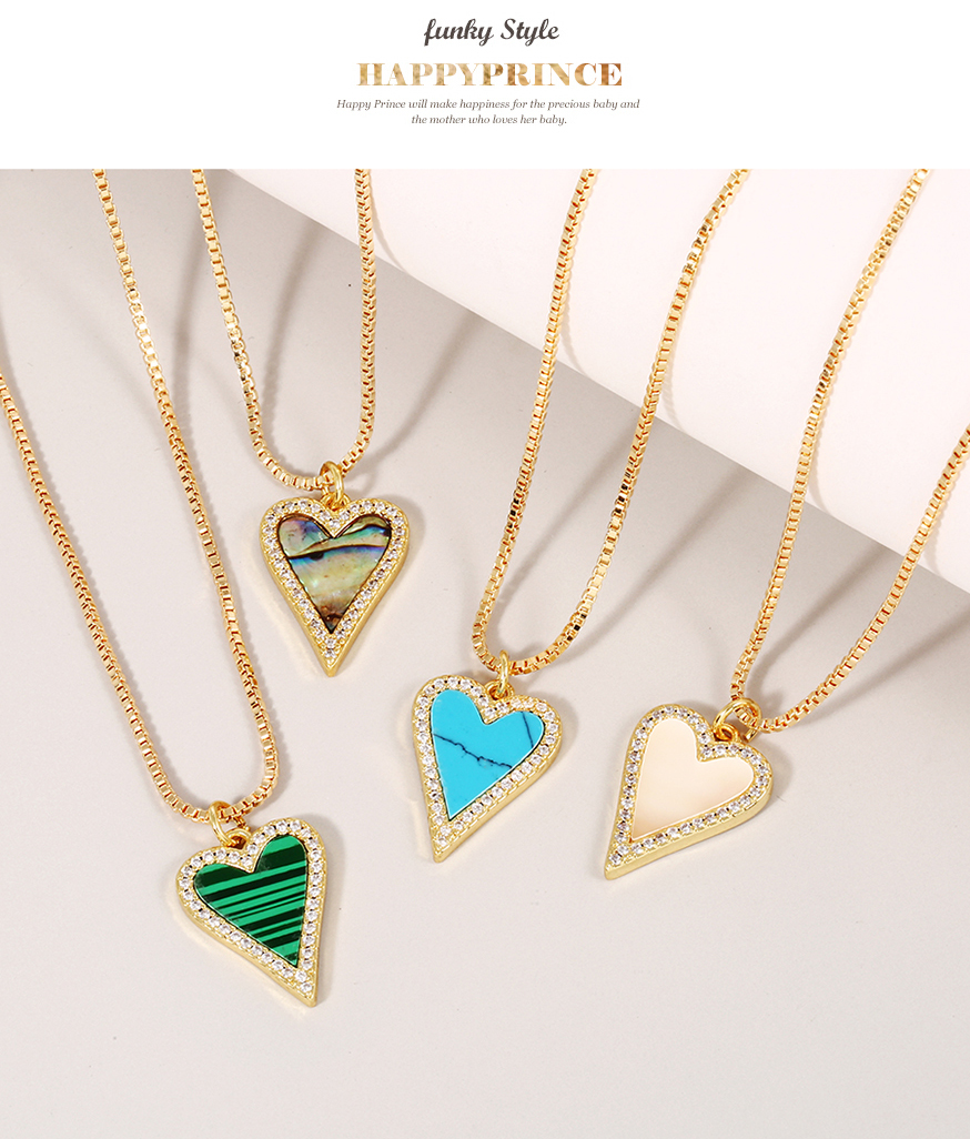 Fashion Green Bronze Zirconium Heart Resin Necklace,Necklaces