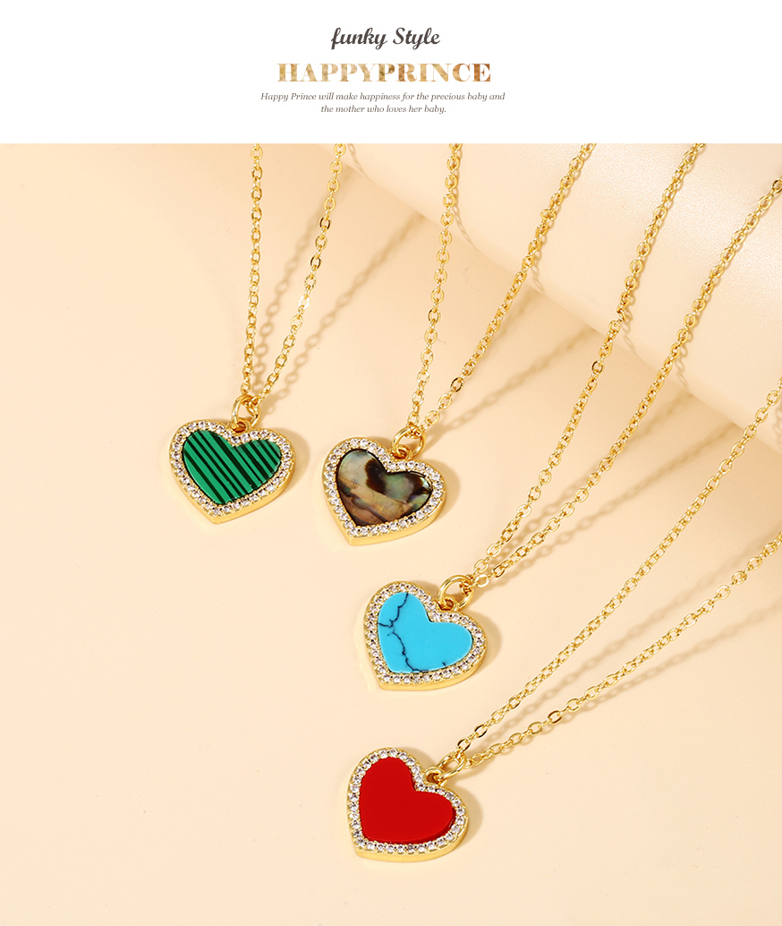 Fashion Red Bronze Zirconium Heart Resin Necklace,Necklaces