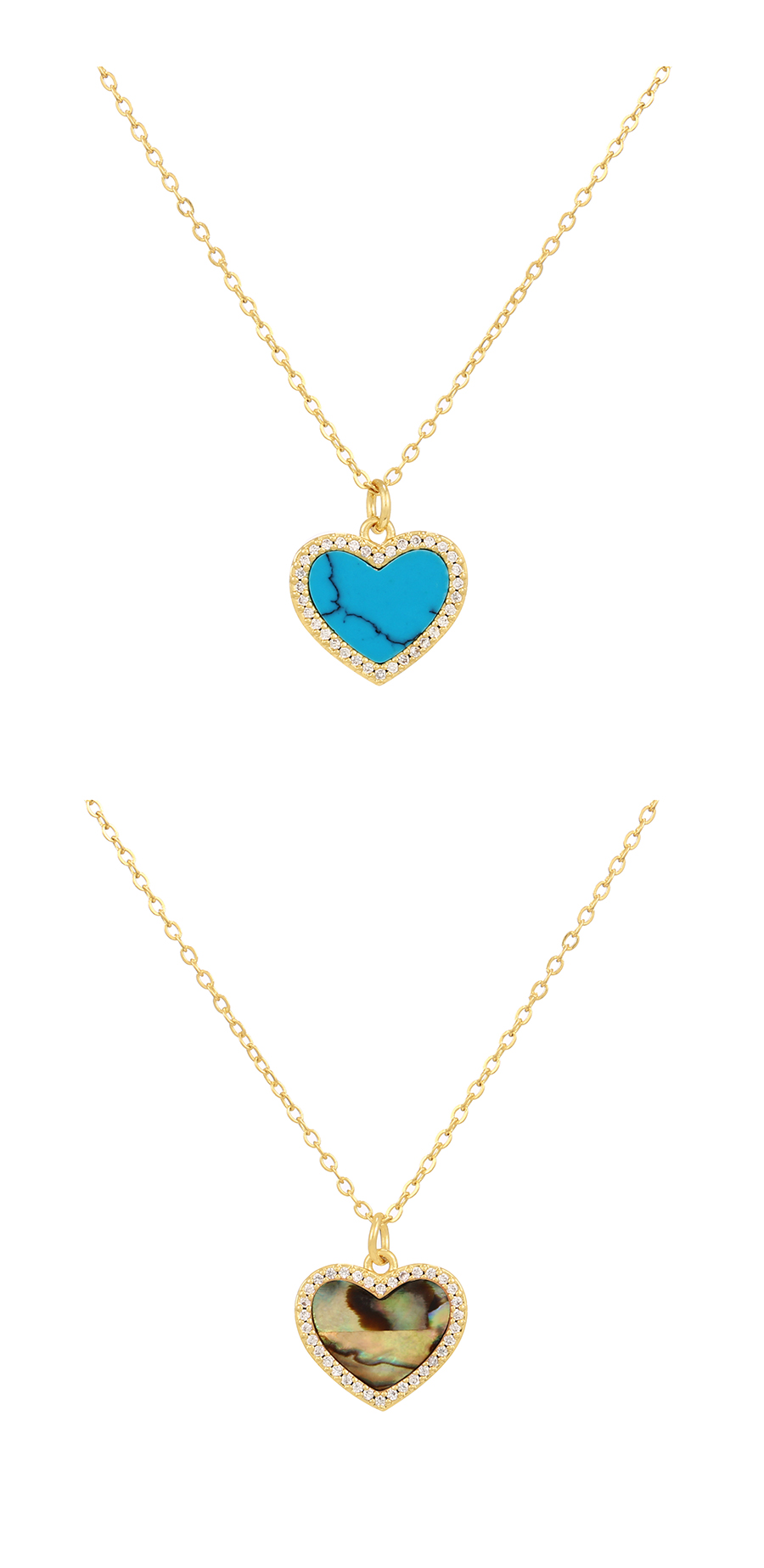 Fashion Blue Bronze Zirconium Heart Resin Necklace,Necklaces