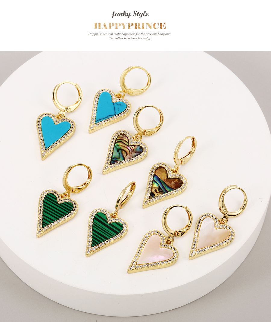 Fashion Color Copper Inlaid Zirconium Heart Shell Earrings,Earrings