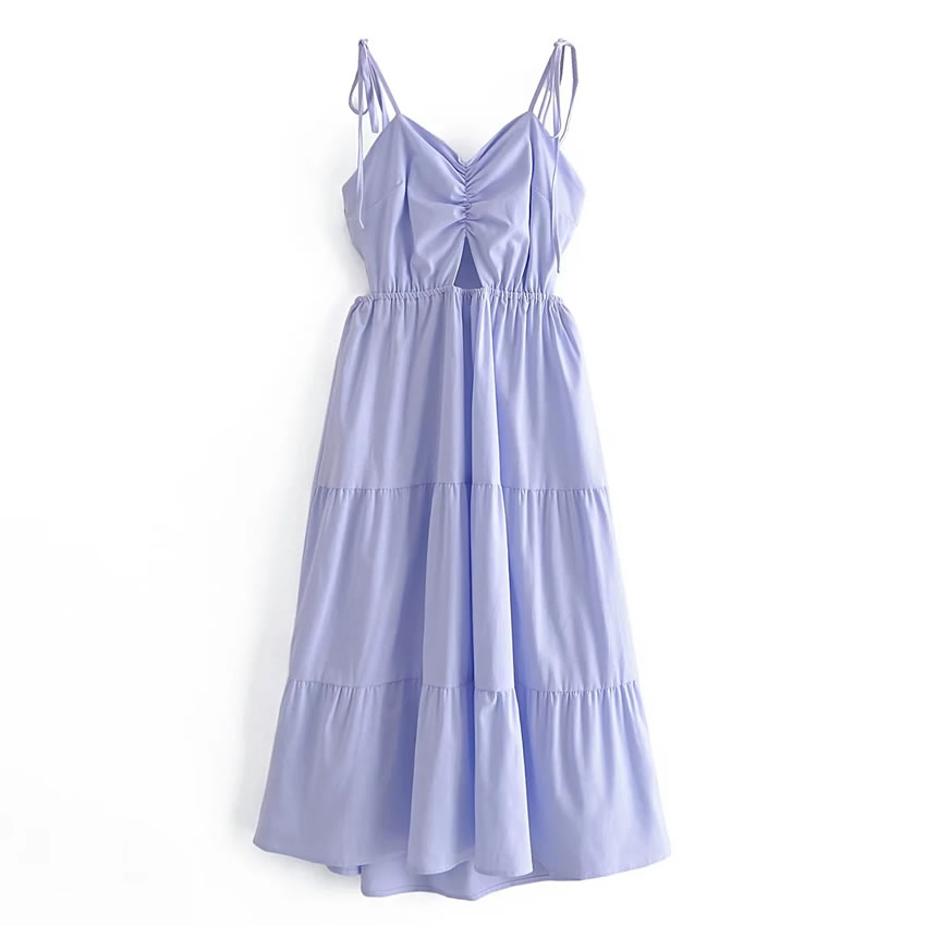 Fashion Sky Blue Tiered Lace-up Dress,Long Dress