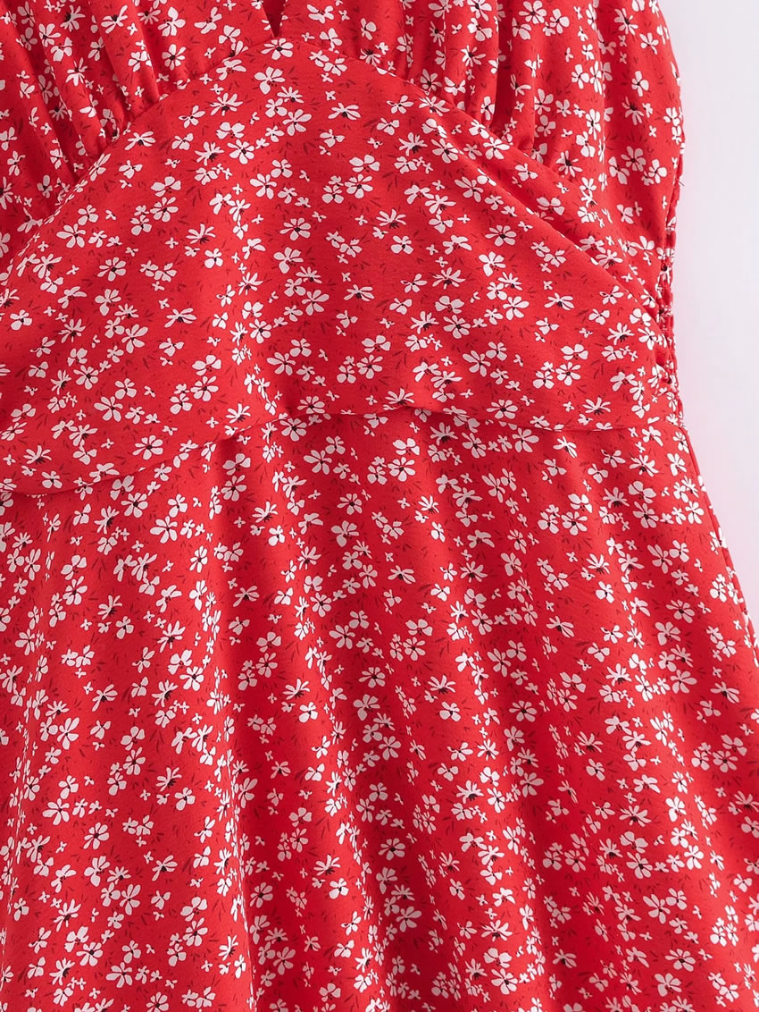 Fashion Red Halterneck Lace-up Print Dress,Long Dress