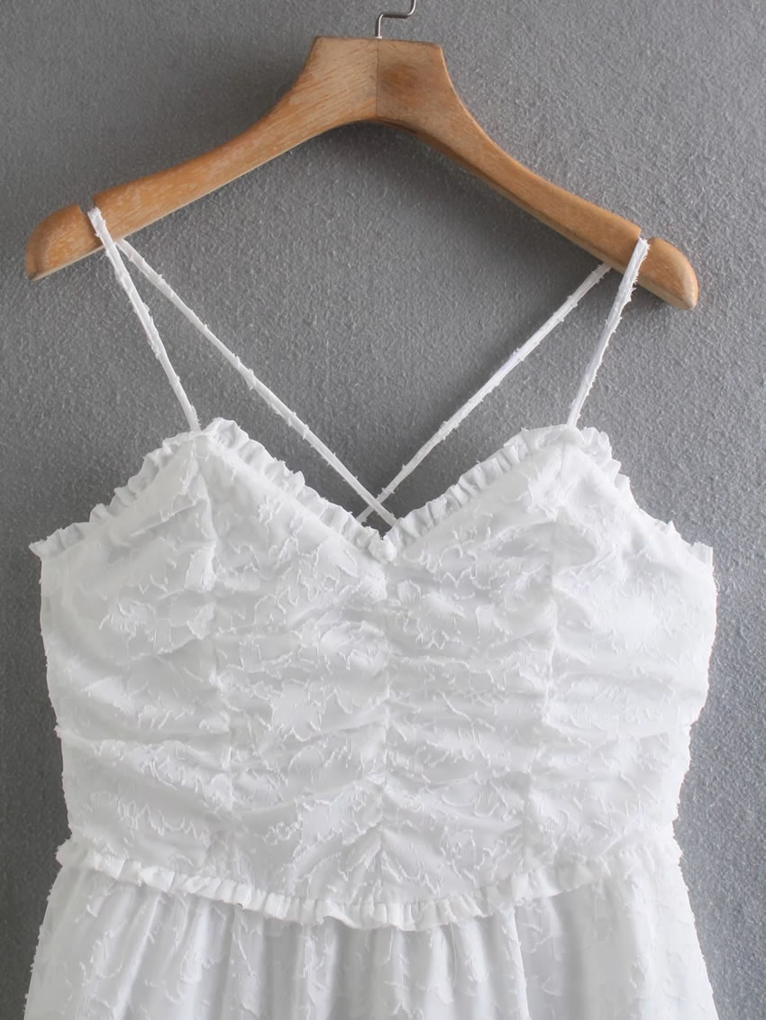 Fashion White Woven Jacquard Slip Dress,Long Dress
