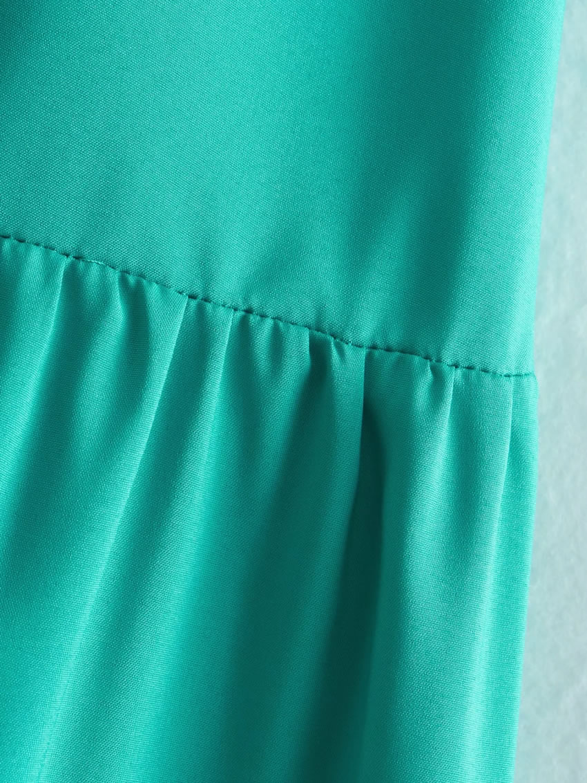 Fashion Lake Blue Halterneck Lace-up Pleated Swing Dress,Long Dress