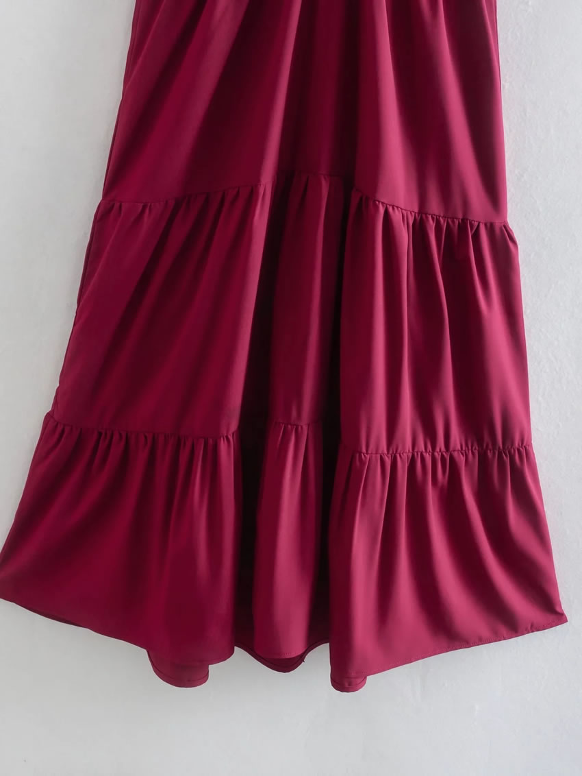 Fashion Red V-neck Fly-sleeve Swing Dress,Long Dress