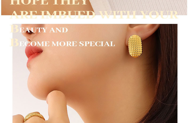 Fashion Pair Of Rose Gold Color Earrings Titanium Beaded Geometric Stud Earrings,Earrings
