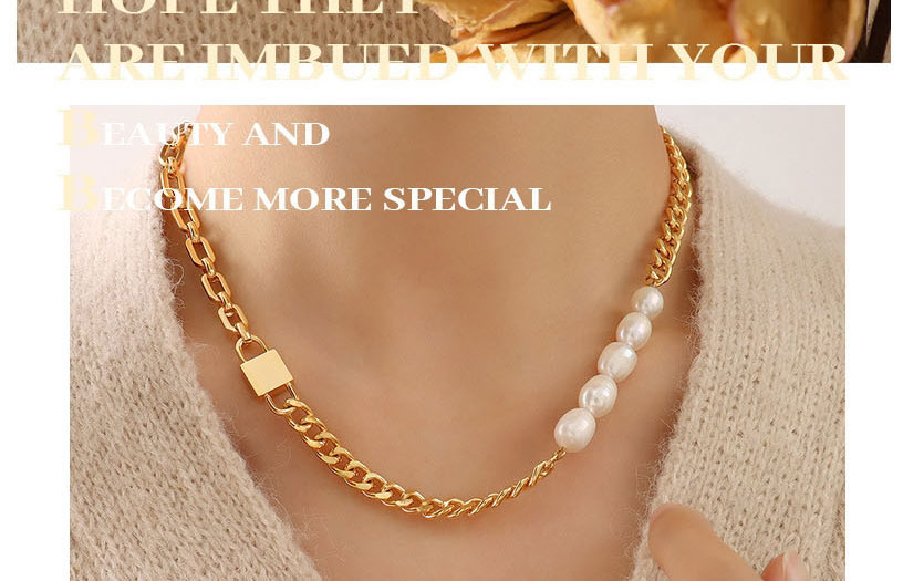 Fashion Gold Color Necklace-40+5cm Titanium Pearl Beaded And Chain Necklace,Necklaces
