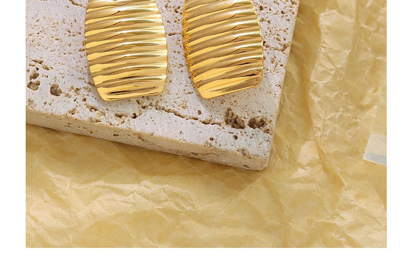 Fashion Pair Of Gold Color Earrings Stainless Steel Gold Plated Line Square Stud Earrings,Earrings