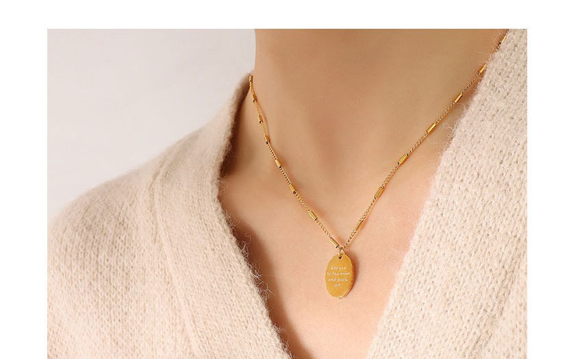 Fashion Gold Color Necklace-40+5cm Stainless Steel Engraved Alphabet Oval Necklace,Necklaces
