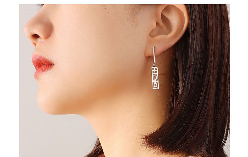 Fashion Pair Of Steel Earrings Stainless Steel Gold Plated Geometric Long Plate Earrings,Earrings