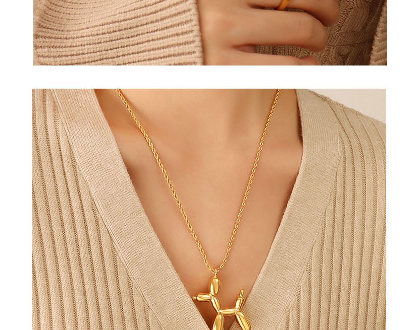 Fashion Gold Color Titanium Steel Gold Plated Twist Chain Balloon Dog Necklace,Necklaces