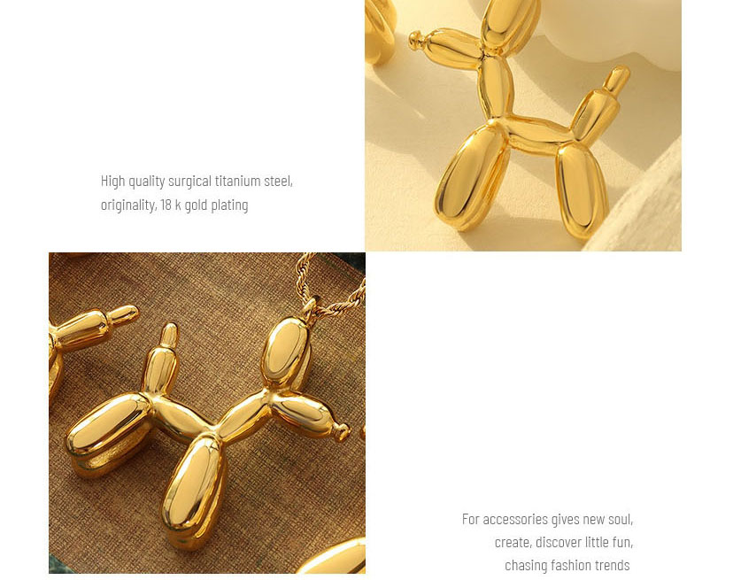 Fashion Gold Color Titanium Steel Gold Plated Twist Chain Balloon Dog Necklace,Necklaces