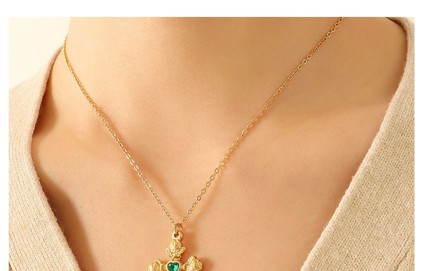 Fashion Rose Rose Necklace-40+5cm Titanium Steel Gold Plated Zirconium Rose Cross Necklace,Necklaces