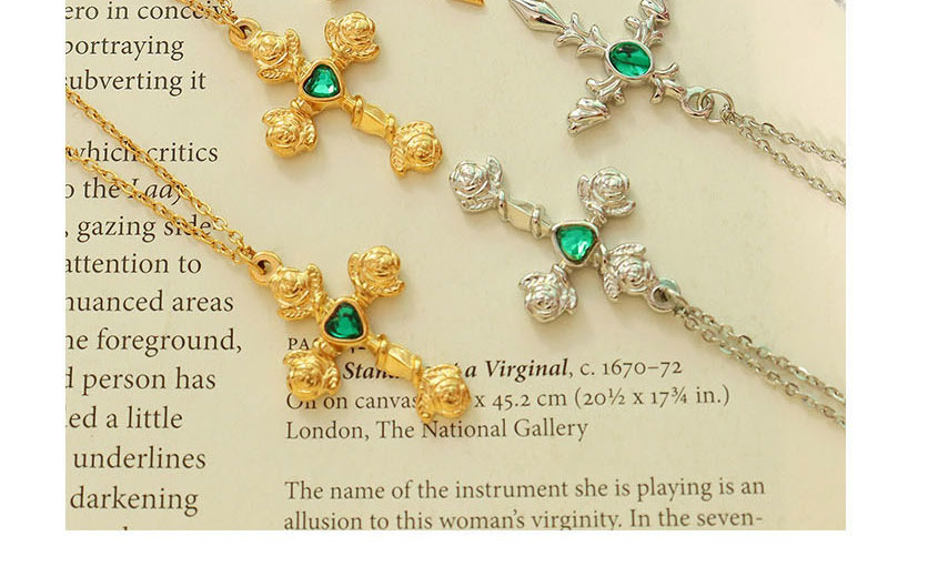 Fashion Rose Rose Necklace-40+5cm Titanium Steel Gold Plated Zirconium Rose Cross Necklace,Necklaces