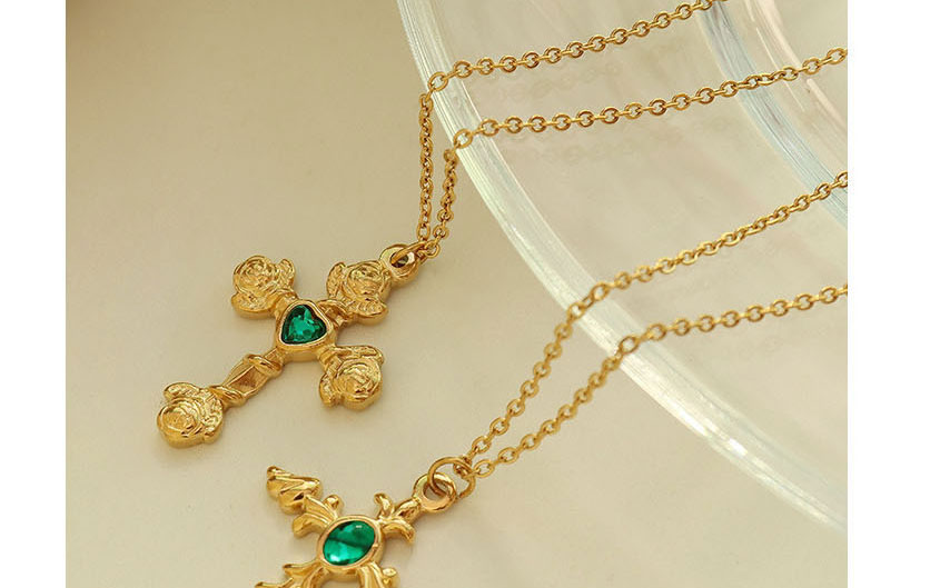 Fashion Rose Pointed Cross Necklace-40+5cm Titanium Steel Gold Plated Zirconium Cross Necklace,Necklaces