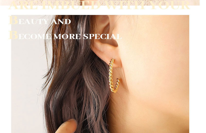 Fashion Pair Of Gold Color Earrings Titanium Gold Plated Twist C Earrings,Earrings