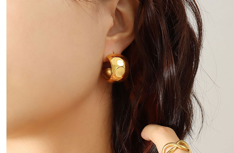 Fashion Pair Of Gold Color Earrings Titanium Steel Wide Face C Shape Stud Earrings,Earrings