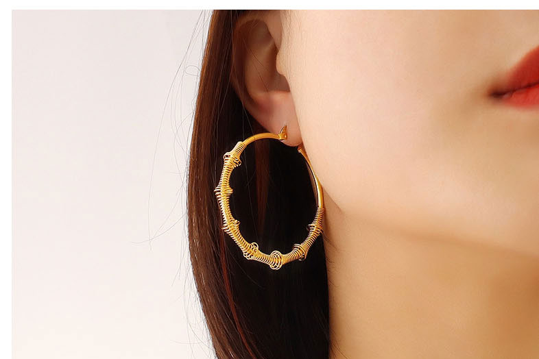 Fashion Pair Of Rose Gold Color Earrings Titanium Gold Plated Spring Wire Big Hoop Earrings,Earrings