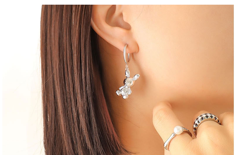 Fashion Pair Of Steel Earrings Zirconia Bear Tassel Asymmetric Drop Earrings In Titanium Steel,Earrings