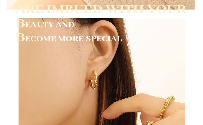 Fashion Pair Of Gold Color Earrings Titanium Gold Plated Embossed Earrings,Earrings