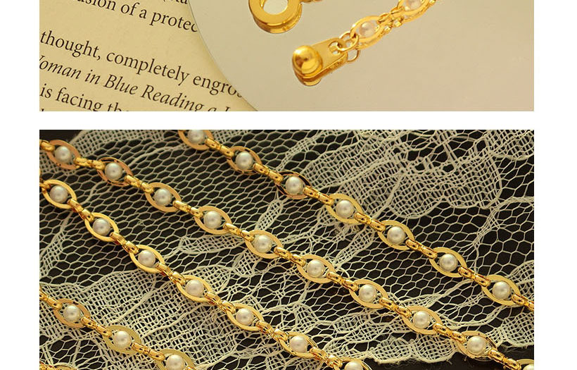 Fashion Gold Color Necklace-42cm Titanium Steel Gold Plated Imitation Pearl Necklace,Bracelets