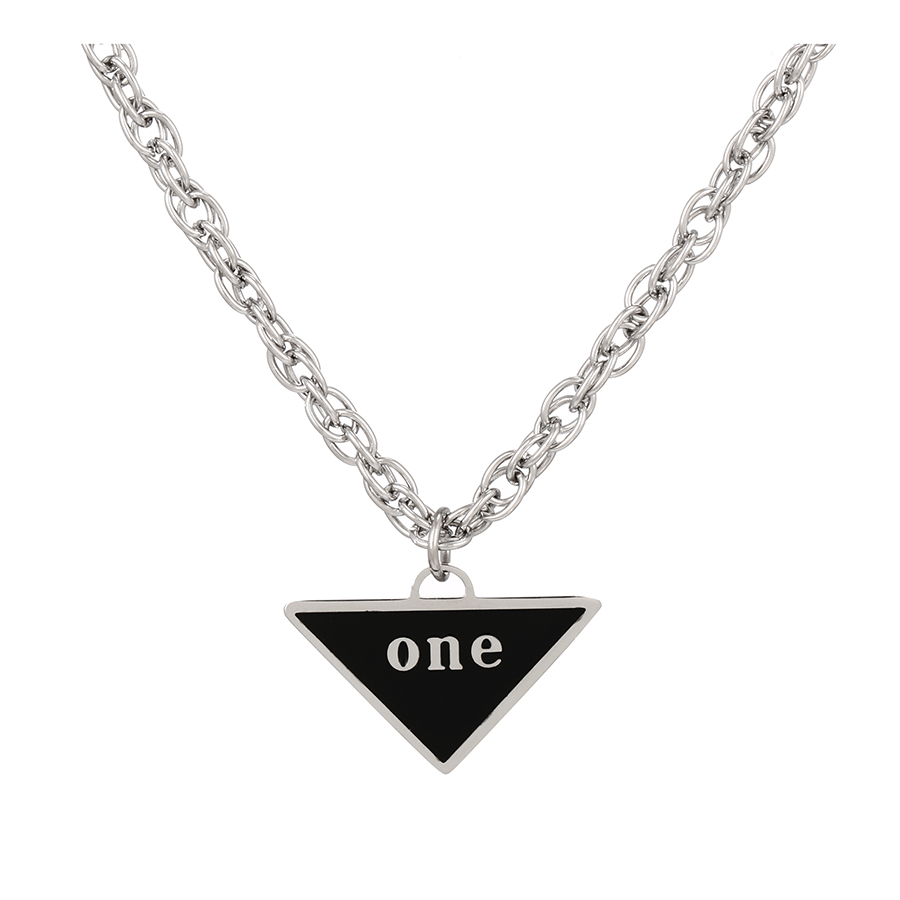 Fashion Silver Titanium Steel Drip Oil Triangle Thick Chain Necklace,Necklaces