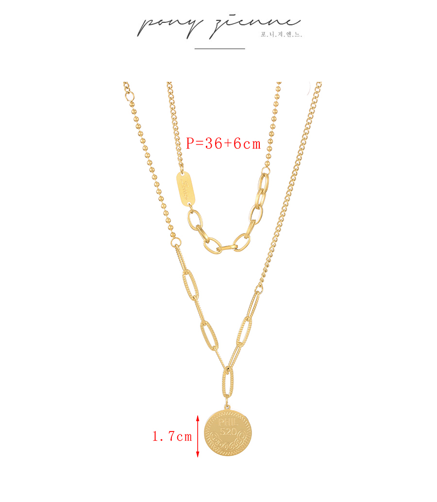Fashion Silver Titanium Steel Double Paneled Disc Number Double Layer Necklace,Necklaces