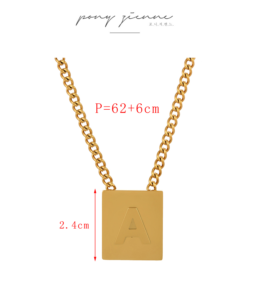 Fashion O Titanium Steel Square 26 Letter Chunky Chain Necklace,Necklaces