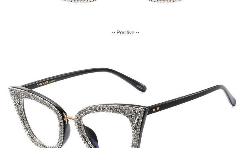 Fashion Brilliant Black/fancy Colored Diamonds Plastic Diamond Cat Eye Flat Mirror,Fashion Glasses