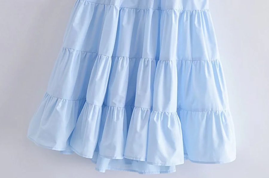 Fashion Blue Halterneck Lace-up Pleated Dress,Long Dress