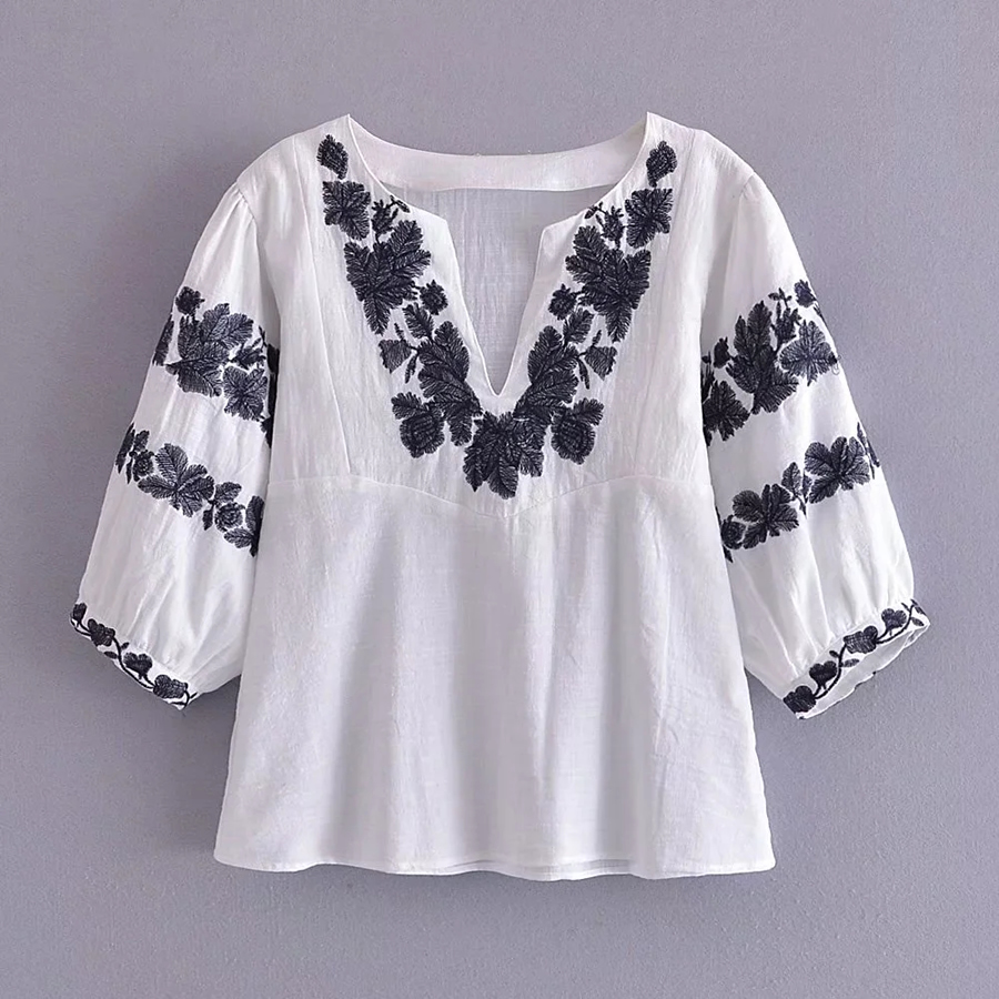 Fashion White Cotton Embroidered Baggy Top,Hair Crown