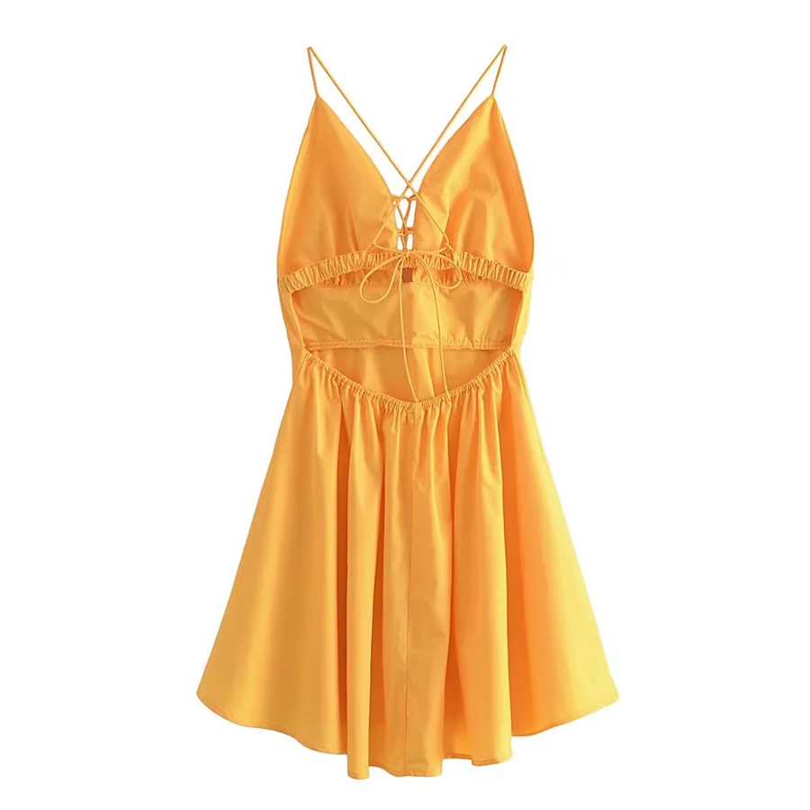 Fashion Yellow Strapless Dress With Straps On The Chest,Mini & Short Dresses