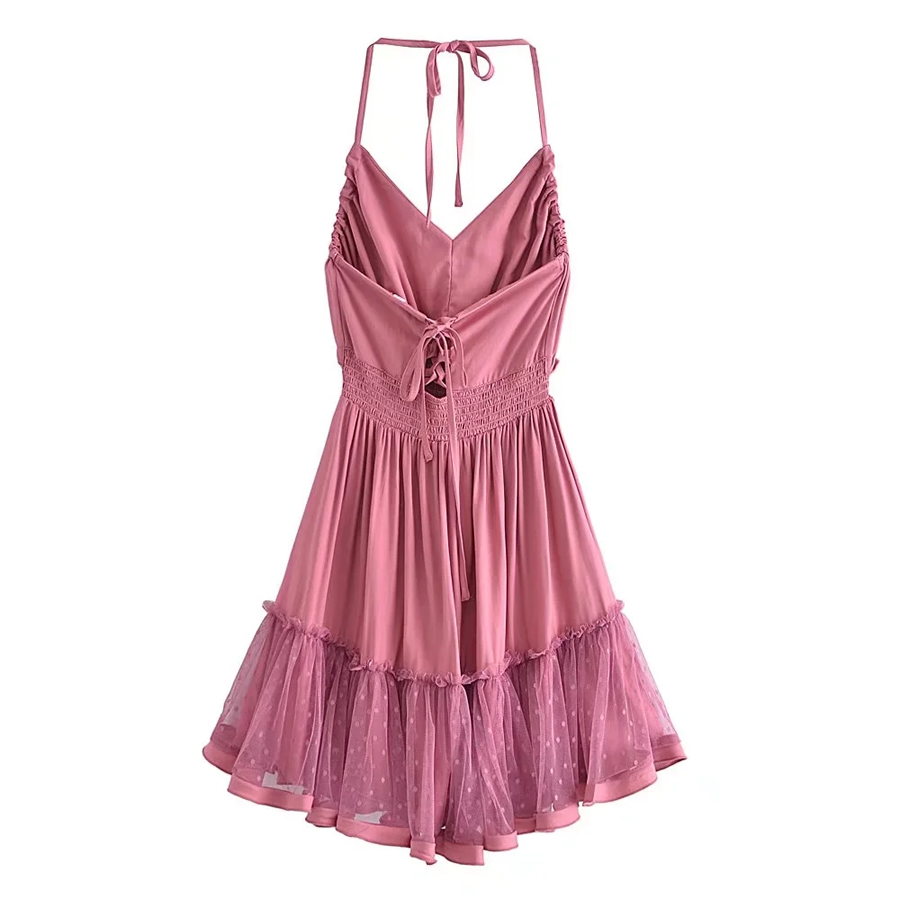 Fashion Pink Lace-paneled Slip Dress,Mini & Short Dresses