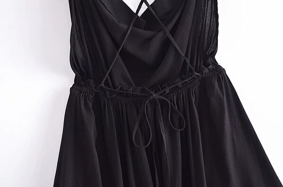 Fashion Black Swing Collar Back Crossover Dress,Mini & Short Dresses