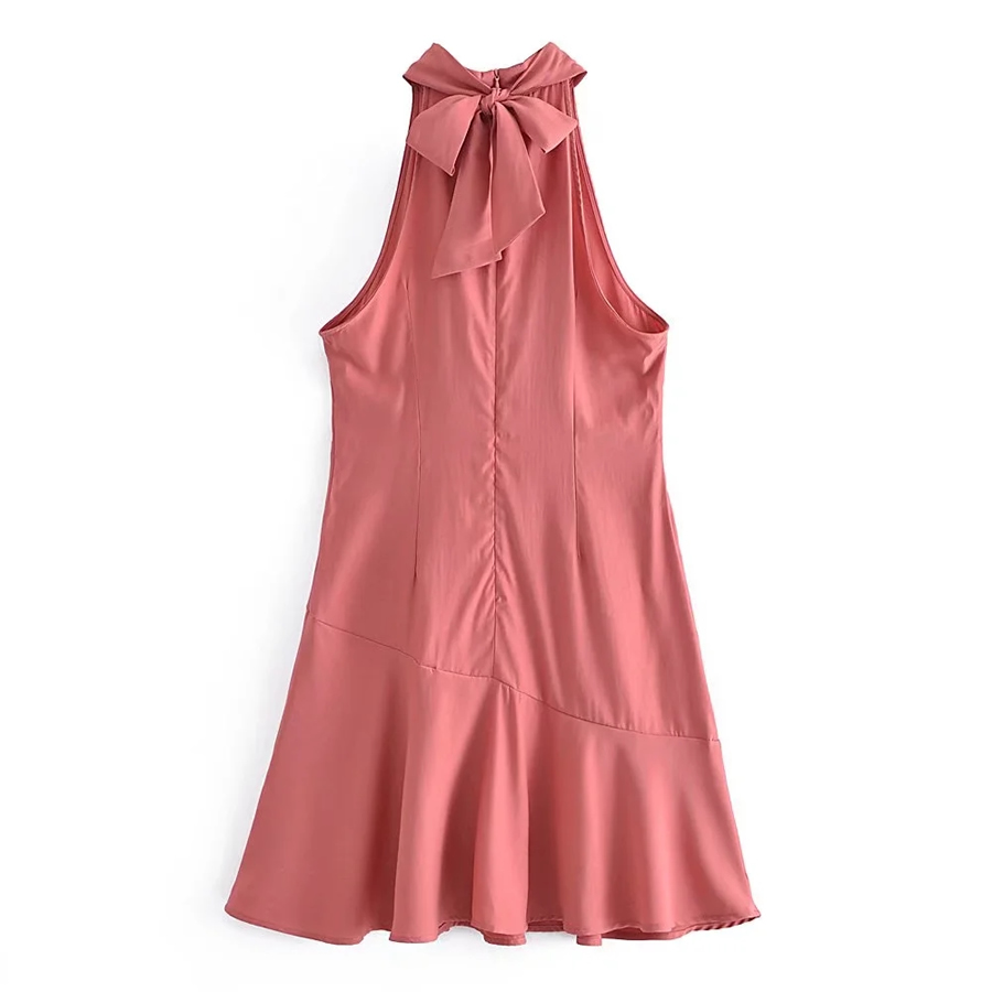 Fashion Leather Pink Sleeveless Lace-up Irregular Dress,Mini & Short Dresses