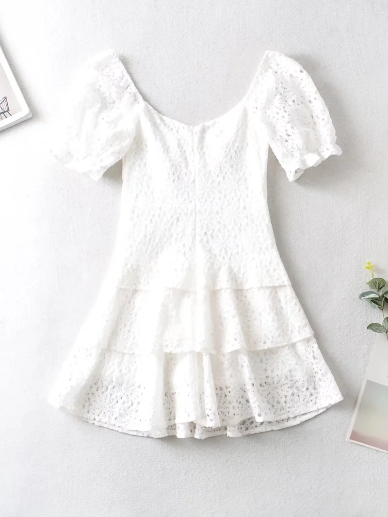 Fashion White Lace Dress With Tie,Mini & Short Dresses