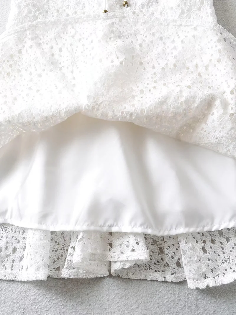 Fashion White Lace Dress With Tie,Mini & Short Dresses
